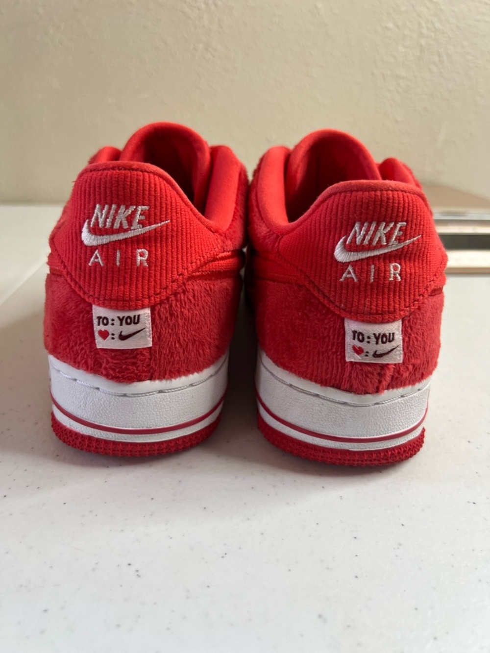 Nike Air Force One Valentine's Day Fleece Teddy Sneakers Fuzzy Size Youth 5 - Picture 9 of 12
